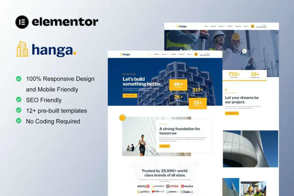 Hanga: Elementor Template Kit for Construction & Building Companies - Image 1