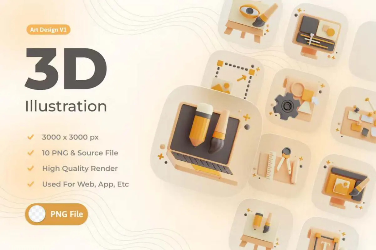 3D Art Design Set – High-Quality PNG Graphics for Creative Projects L3T9V1 - Image 1